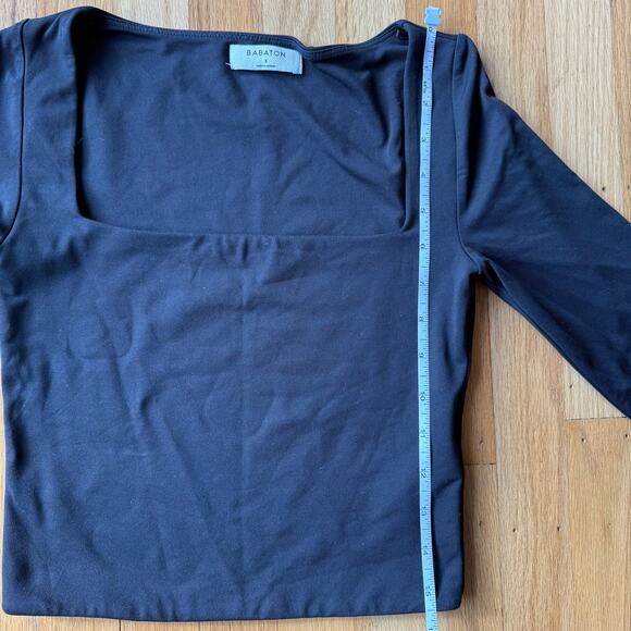 Babaton Black Long Sleeve Square Neck Double Layer Contour Crop Top Size S - Picture 6 of 14